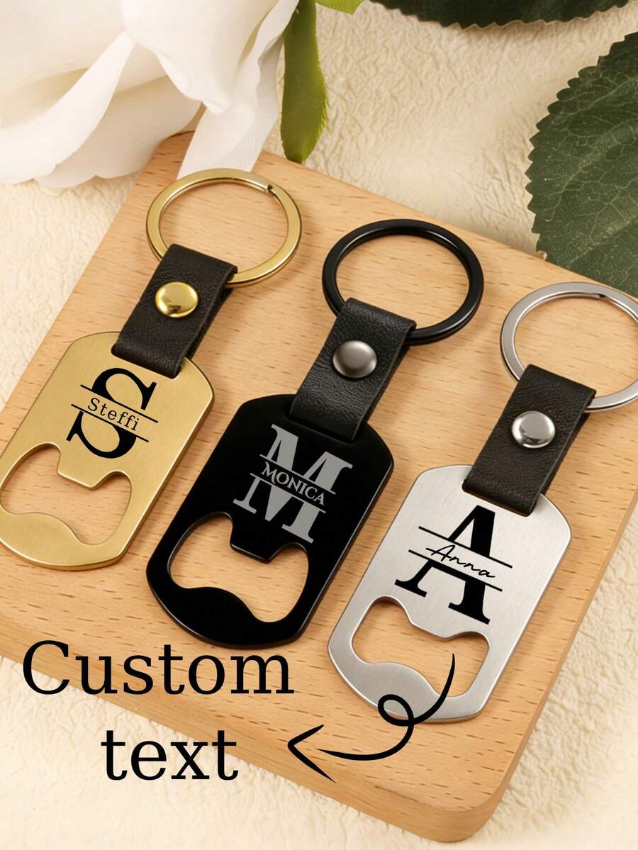1pc Customizable Name Metal Bottle Opener, 26 Letter Patterns Corresponding To Name Initials, Wedding Supplies, Groom & Bride Wine Bottle Opener Tool, Keychain Design, Portable Multi-Functional, Fashionable & Minimalist - Multicolor - View 1