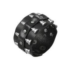 Brazalete de cuero negro exagerado con remaches, brazalete de remaches con picos, brazalete gótico punk de motocicleta, brazalete de cuero ancho, brazalete de puño, brazalete de hebilla metálica, unisex - Negro - Ver 18