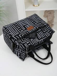 DLIU New Arrival, Corduroy Printed Fabric, Large Capacity Thick Tote Bag, Aluminum Foil Insulation Lining, Half-Zip Closure, Multi-Pocket Outdoor Storage Bag, Lunch Bag, Bento Box Bag, Tote Bag, Organizer Bag, Handbag, Suitable For Work Lunch, Outdoor Picnic, Daily Storage Lunch Box Cooler Bag Waterproof For Women For Men For Picnic For School Back To School - Black - View 8
