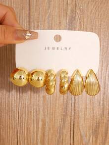 1–9 Pairs Gold Hoop & Drop Earrings Set, ABS Resin, Lightweight & Comfortable, For Daily Wear