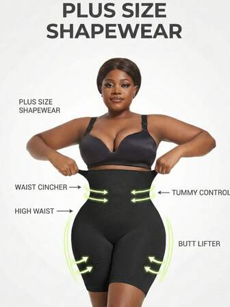 1 st Plus Size Dam Shorts med Hög Midja och Bantning, Shapewear Magkontroll Panty Shorts, Moderiktiga Färger Midja & Maglyftande Shorts