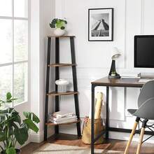 4-Tier Corner Shelf Storage Rack Rustic Corner Ladder Shelf Display Rack for Home Office - Marrón - Ver 8