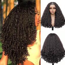 22-30 Inch Afro Kinky Curly V-Part Synthetic Braided Wig, Fluffy Curly Texture, Elastic Curly Ends, No Need For Leave Out, Clip-In Half Head Natural Black Wig - 自然黑 - 查看 4