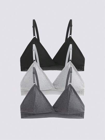 Loungeista 3 piezas Sujetador deportivo cómodo y de unicolor multicolor sin cables para mujer, lencería