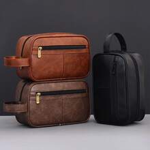 Men Travel Toiletries Storage Bag,Retro Stitching Pu Leather Toiletry Bag,Men's Portable Toiletry Bag,Men's Clutch Bag,Men's Handbag,Men's Wrist Bag - Multicolor - View 11