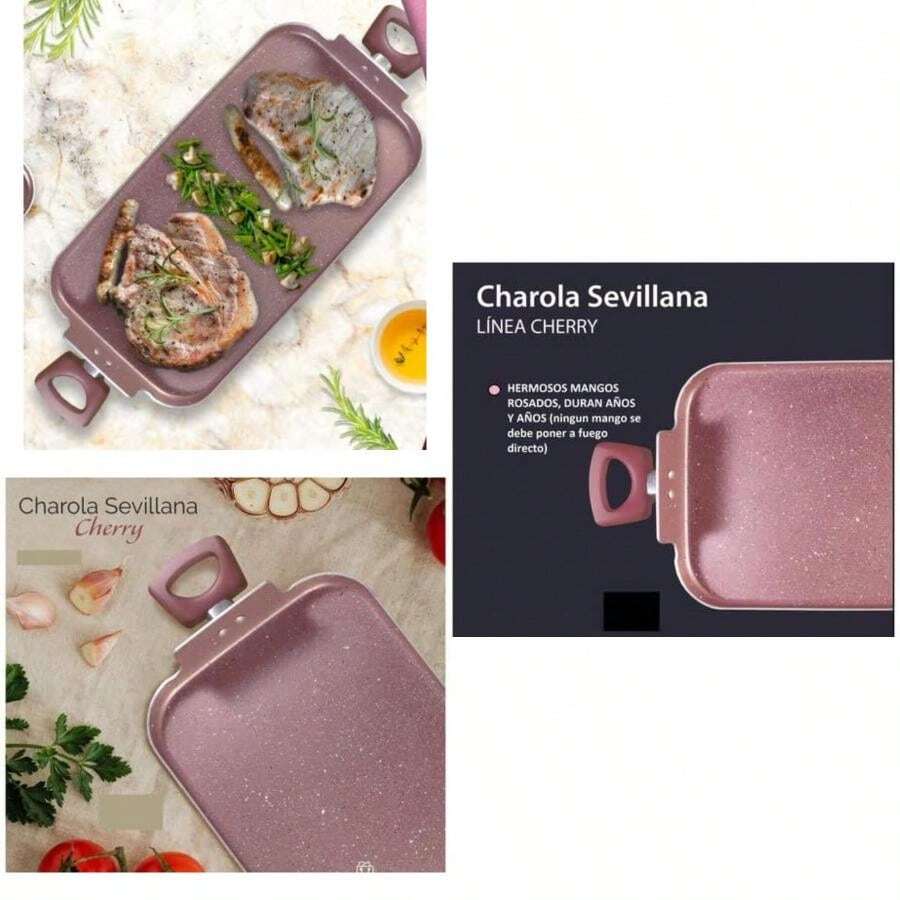 Comal Sartén Charola Rosa Doble Parrilla Antiadherente Stone tipo Granito(default) - Multicolor - Ver 1
