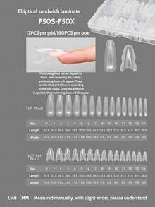 180 khuôn tạo hình móng tay hình oval kiểu sandwich, 15 kích cỡ, khuôn gel trong suốt phủ toàn bộ móng, thiết kế khuôn hai lớp trên và dưới, thích hợp cho việc tự làm móng nối và cung cấp dụng cụ cho salon làm móng, đầu móng nối. - Trong sáng - Xem 7