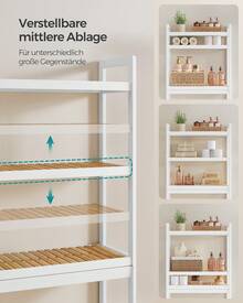 SONGMICS Toilettenregal, Badezimmerregal, Waschmaschinenregal, 3 Ebenen, Badregal aus Bambus, verstellbare Ablage, platzsparend