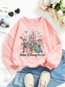 Disney Toy Story Cartoon Pattern Print, Soft And Warm Girl Hoodie, Suitable For Girls' Daily Wear, Family Outings And Other Scenarios. - Hồng - Xem 1