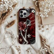 Estampado de estilo flor roja con carcasa de doble capa resistente a la caída, protección híbrida súper duradera 2 en 1, adecuada para iPhone 17 / 16 / 11 / 15 / 14 / 13 / 12 pro Max plus, compatible con Samsung Galaxy A14 A15 A16 A25 A34 regalo de cumpleaños masculino y femenino - Color mixto 1 - Ver 4