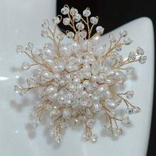 1pc Fashionable Handmade White Faux Pearl Flower Brooch For Women Dress Suit Pin Accessories Party Banquet Gift Valentines - phong cách 1 - Xem 2