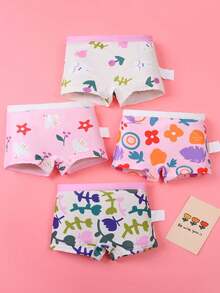 4pcs/Pack Girls' Cute Cartoon Floral Pattern Comfortable Briefs, Suitable For All Seasons - Multicolor - View 2