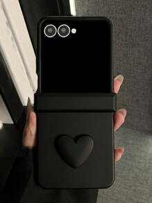 3D Heart Solid Color Phone Case, Compatible With Samsung Galaxy Z Flip 7, Flip6, ZFlip 5, Z Flip4, 3, 5G, Shock-Resistant Hinge Back Cover - Black - View 2