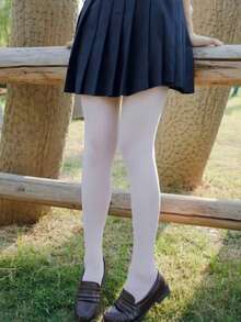 1pc Elegant Opaque High Waist Elastic Tights For Women - Solid Black/White, Comfortable High Waist Leggings, Suitable For Dates, Office And Casual Wear, Wrinkle-Resistant, Versatile, Can Be Paired With Jeans And Skirts. - White - View 2