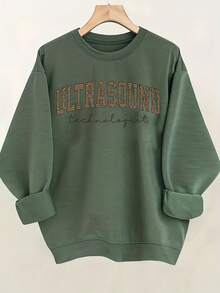 Women'S Ultrasound Technologist Text Hoodie - Soft Round-Neck Pullover Sweatshirt With Slogan Print, All-Season Comfort, Casual Workwear For Sonography Professionals, Long Sleeve Round-Neck Design, Ideal Gift For Ultrasound Techs, Hospital Attiregifts For Mom-Free Shipping - 淺綠色 - 查看 1