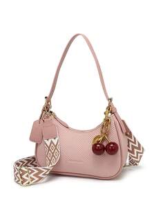 2025 Neue Mode klassisch vielseitige Buchstaben Grafik Dekor einfarbig PU Leder Schultertasche/Umhängetasche, geeignet für Einkaufen, faltbar