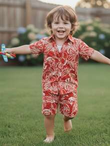Children's Set: Shirt And Shorts - Preppy Style - New Models - 紅色圖案 - 查看 1
