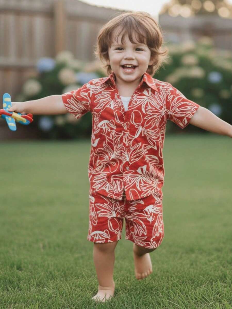 Children's Set: Shirt And Shorts - Preppy Style - New Models - 紅色圖案 - 查看 1