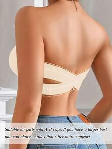 Women's Seamless Wireless Strapless Bandeau Bra, Cross-Side Hook Tube Top With Soft Padding, Breathable Comfortable Daily Lingerie - Coffee Brown - View 5