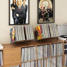 GILLAS Mueble para Vinilos Expandible, Soporte para Discos de Vinilo, Organizador de Discos de Vinilo Capacidad de 80-140 con Soporte para Auriculares, Porta Vinilos Mueble Tocadiscos Metal