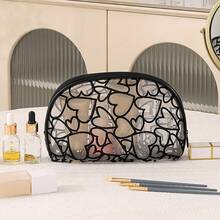 Borsa cosmetica in rete traspirante a motivo a cuore, borsa organizer trasparente portatile, borsa portaoggetti per trucchi di grande capacità e multifunzionale, borsa, borsa per trucchi, elemento essenziale da viaggio - Multicolore - Visualizzare 15