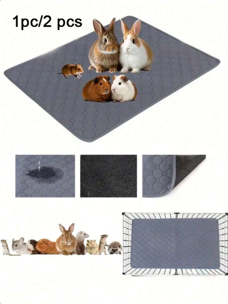1 buah/2 buah Alas Urine Hamster Kelinci Anti Selip, Dapat Dicuci, Menyerap, Cepat Kering, Dapat Digunakan Kembali, Alas Kencing Hewan Peliharaan, Cocok untuk Hewan Peliharaan Kecil Sepanjang Musim - Grey - View 1