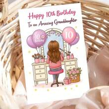 "1pc Sweet Granddaughter 10th Birthday Card With Envelope (11cm16cm&4.33in6.29in) - Vanity Desk Design, Perfect For Wishing An Amazing Granddaughter, Greeting Card|Happy 10th Birthday Granddaughter Vanity Celebration Card|Paper Greeting Card" - Multicolor - View 7