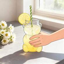 1pc Bear Shaped Glass Cup With Lid & Straw, 20oz Capacity, Suitable For Honey, Coffee, Beer, Wine, Cocktail And Other Beverages - Multicolor - View 3