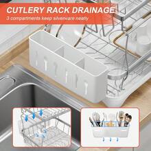 Encimera de cocina estante de secado de platos, estante de acero inoxidable 304 de 2 niveles con tabla de drenaje ajustable, soporte de vasos extraíble, soporte para utensilios - 2 niveles - Blanco - Ver 3