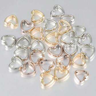 50pcs CCB Hollow Heart Spacer Beads In Gold, Silver, Rose Gold For Jewelry Making, DIY Bracelets, Necklaces, Keychains, Gifts For Friends And Students