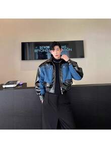 American High Street Short Leather Jacket Men's Niche Ruffian Handsome Design Sense Large Size Denim Jacket Heavy Industry Locomotive Clothing - Black - View 4