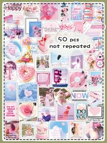 50 szt. Miękkich różowych, estetycznych, koreańskich, uroczych, delikatnych, artystycznych, dziewczęcych, dekoracyjnych naklejek ściennych w kształcie serca - Wielokolorowe - Zobacz 11