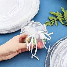50PCS 25/35cm Drawstring Round Organza Jewelry Christmas Bag Wedding Party Gift Bag - Multicolor - View 3