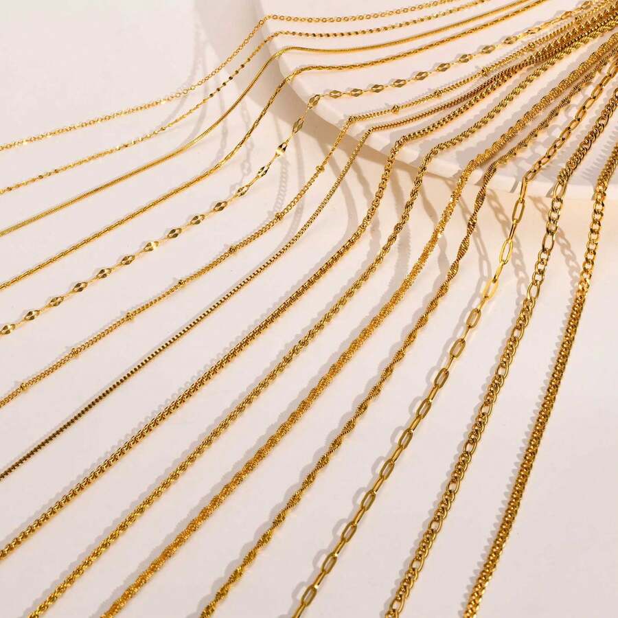 Collar Cadena de Oro - Collar de perlas cuadradas color acero, 2 mm, 51 cm/043 - Ver 1