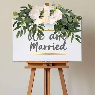 2pcs Artificial Flower Decor (White) - Suitable For Wedding Welcome Sign, Wedding Ceremony Background Decoration