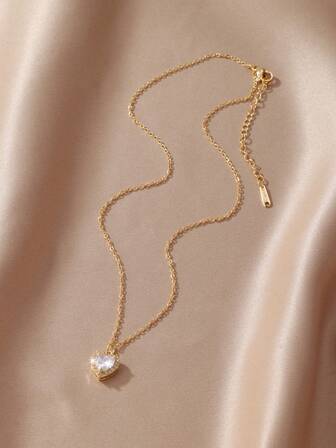 GEREIT 1 st minimalistiskt och modernt guldfärgat halsband med kubisk zirkonia, hjärta, rosett och klöverhänge, lämpligt för kvinnor, vardagsbruk eller present