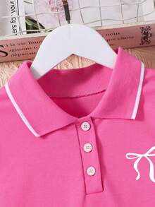 Girls' Polo Collar Short Sleeve Casual Printed Dress - Pink - View 3