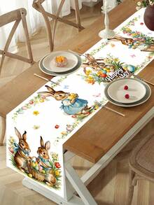 1 pieza Lindo Conejito Camino de Mesa de Pascua, con Diseño de Canasta de Pascua con Conejito, 35*180cm Estilo Granja de Poliéster Camino de Mesa de Pascua, Decoración del Hogar de Pascua 2026, Decoración de Mesa de Cocina y Comedor, Decoración Festiva de Primavera - Multicolor - Ver 10
