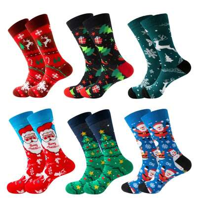 1 par de calcetines de dibujos animados de Papá Noel para hombre, cómodos calcetines de animales de moda Harajuku, regalo de Navidad de estrellas transpirables, directo de fábrica