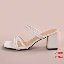 1双女士交叉绑带粗跟高跟凉鞋，法式夏季新款礼服鞋，适合派对、连衣裙等场合，百搭 - 白色 - 查看 9