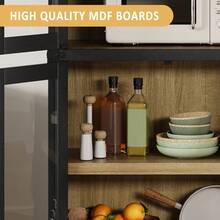 Tall Arched Bookcase With 4 Glass Doors & Open Shelf - Modern Farmhouse Storage Cabinet 72'' - 黑色 - 查看 3