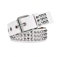 1pc Punk Style Square Studded Belt, Suitable For Jeans And Everyday Wear - Black - View 2