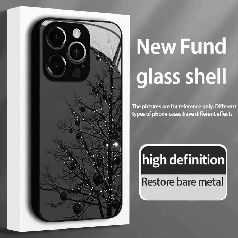 Funda de vidrio para iPhone 17air/16E/15/14/13/12/11 plus, Pro, Promax, X/XS/XR/XSMAX, Galaxy A03/A03S/A05S/A06/A07/A11/A12/A13/A14/A15/A16/A17/A22/A22/A23/A26/A31/A32/A34/A35/A36/A52/A53/A73, S21/S22/S23/S24/S25 Plus, Ultra, funda de vidrio reflectante, buena sensación al tacto, protección de borde suave, adecuada para hombres y mujeres - Negro - Ver 1
