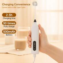 Rechargeable HandHeld Milk Frother Blender Portable Electric Whisk Coffee Frother 3-Speed Milk Frother Beverage Mixer For Matcha Cappuccino Egg,304 Stainless Steel, Portable Mini Whisk & Blender, Ideal Gift! - White - View 5