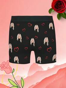 1pc Men's Customized Photo Print Multicolor High Elasticity Polyester-Spandex Blend Comfortable Fitted Unique Style Boxer Briefs, Suitable For Valentine's Day/Anniversary, Funny Gag Gift - Black - View 5