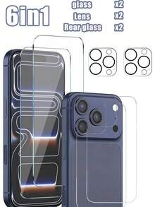 6 件装：包含 2 张钢化玻璃屏幕保护膜、2 张后盖保护膜和 2 张摄像头镜头保护膜，兼容 17 Pro Max/17 Pro/17 Air/16 Pro Max/16 Pro/16/16 Plus/15 Pro Max/15/15 Pro/15 Plus/14 Pro Max/14 Pro/14/14 Plus/13 Pro Max/13/13 Pro/12/11。9H 硬度。附带安装对准工具，方便贴膜。 - 無色 - 查看 31