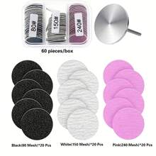 60pcs Sanding Paper Discs | 0.98inch Metal Nail Drill Bit - Replacement For Pedicure & Manicure - Multicolor - View 6