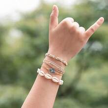 FANCY SHINY Wave String Bracelets Braid Puka Shell Bead Bracelets Handmade Cute  Boho Easter Jewelry Gifts For Women - Dark Orange - View 2