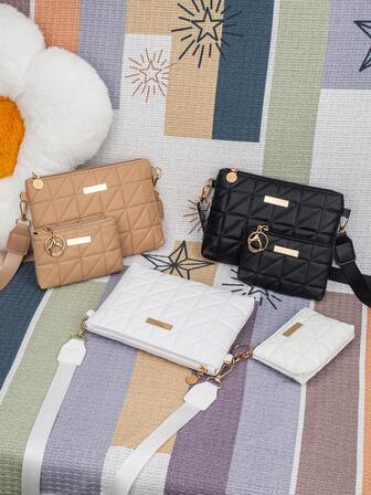 1 Set Embroidered Solid Color Shoulder Bag, Crossbody Square Bag, 2pcs Jacquard Embroidered Shoulder Bag, Versatile Elegant Crossbody Bag