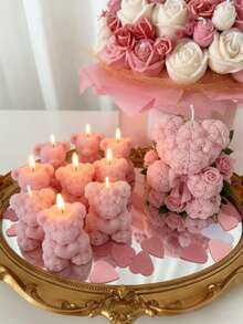 情人节创意模具 | 绅士熊拥抱爱心告白蜡烛DIY套装 | 制作香氛蜡烛/香氛膏/浪漫装饰 | 营造氛围，打造浪漫家居装饰及摄影背景 | 耐用硅胶材质，易脱模